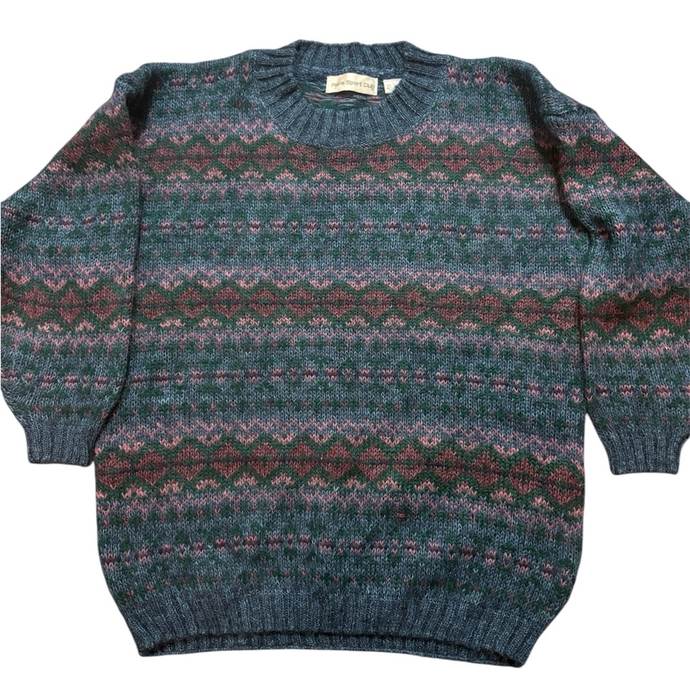 Vintage Pattern Paris Sport Club Mohair Sweater, Size L
